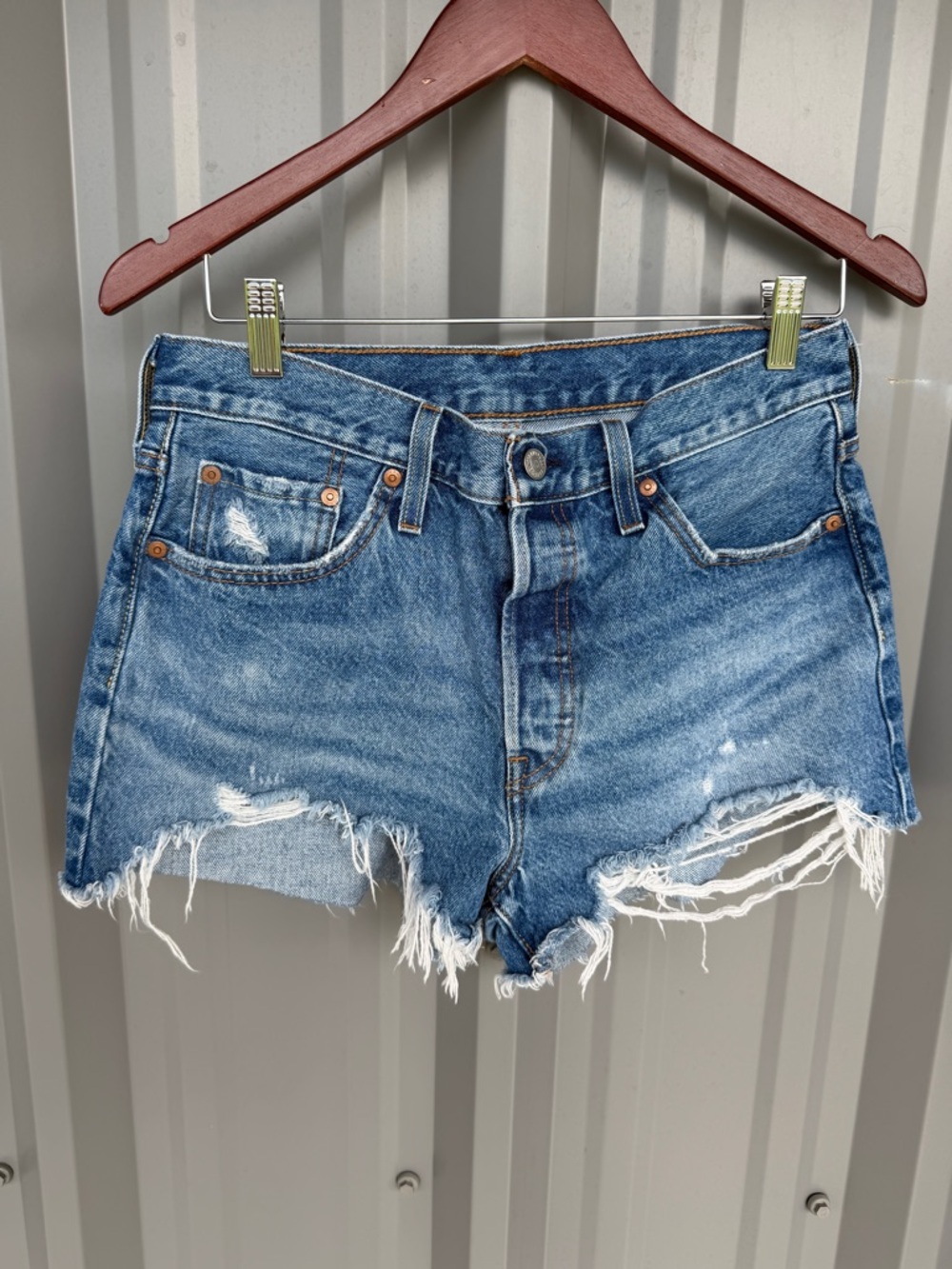 Levi’s 501 Original Denim Cutoff Shorts W29 Distressed High Rise Raw Hem